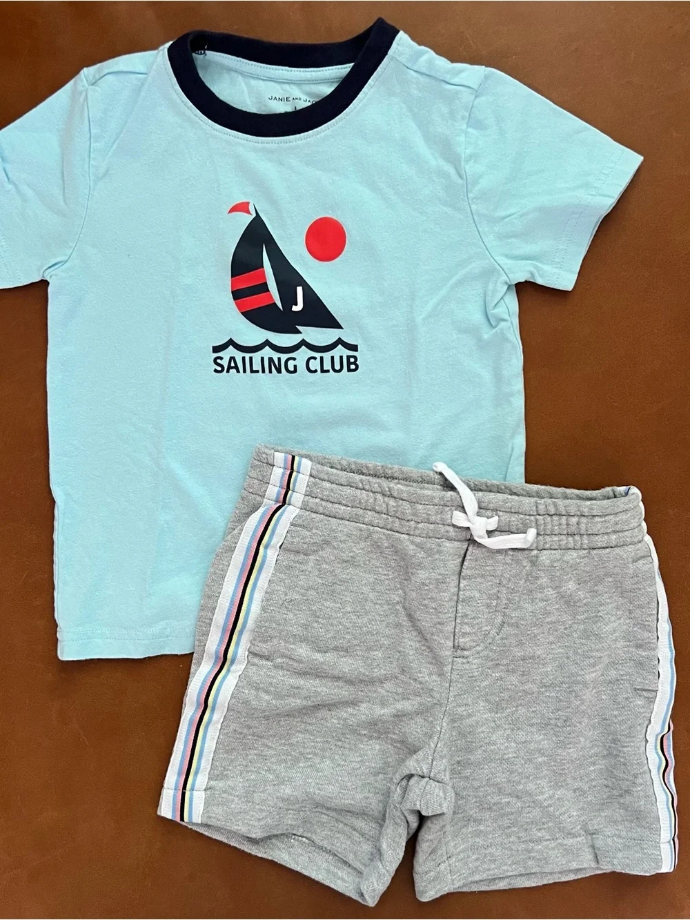 JANIE & JACK Sailing Club Tee & Grey Stripe Shorts, Size 3